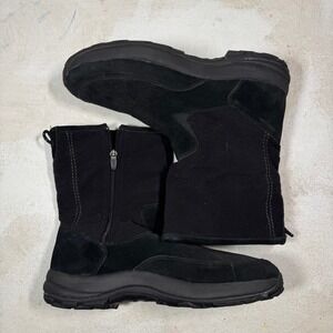 L.L. BEAN Black Suede Side Zip Ankle Boots Fleece Lined Mens Size 10.5 - EUC